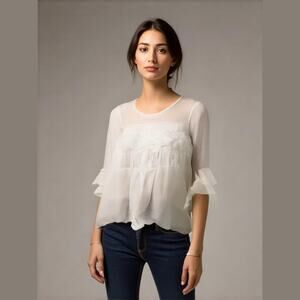Altar'd State White Classic Boho Hippie Peasant Sheer Lightweight Summer Top L